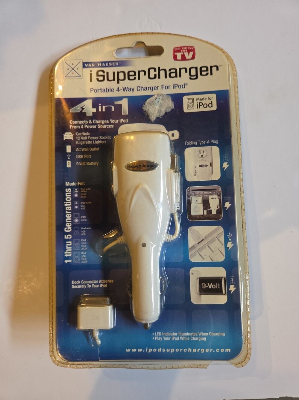 Vintage Van Hauser iSuperCharger 4-in-1 iPod Charger 30-Pin New NOS 9V Wall Car